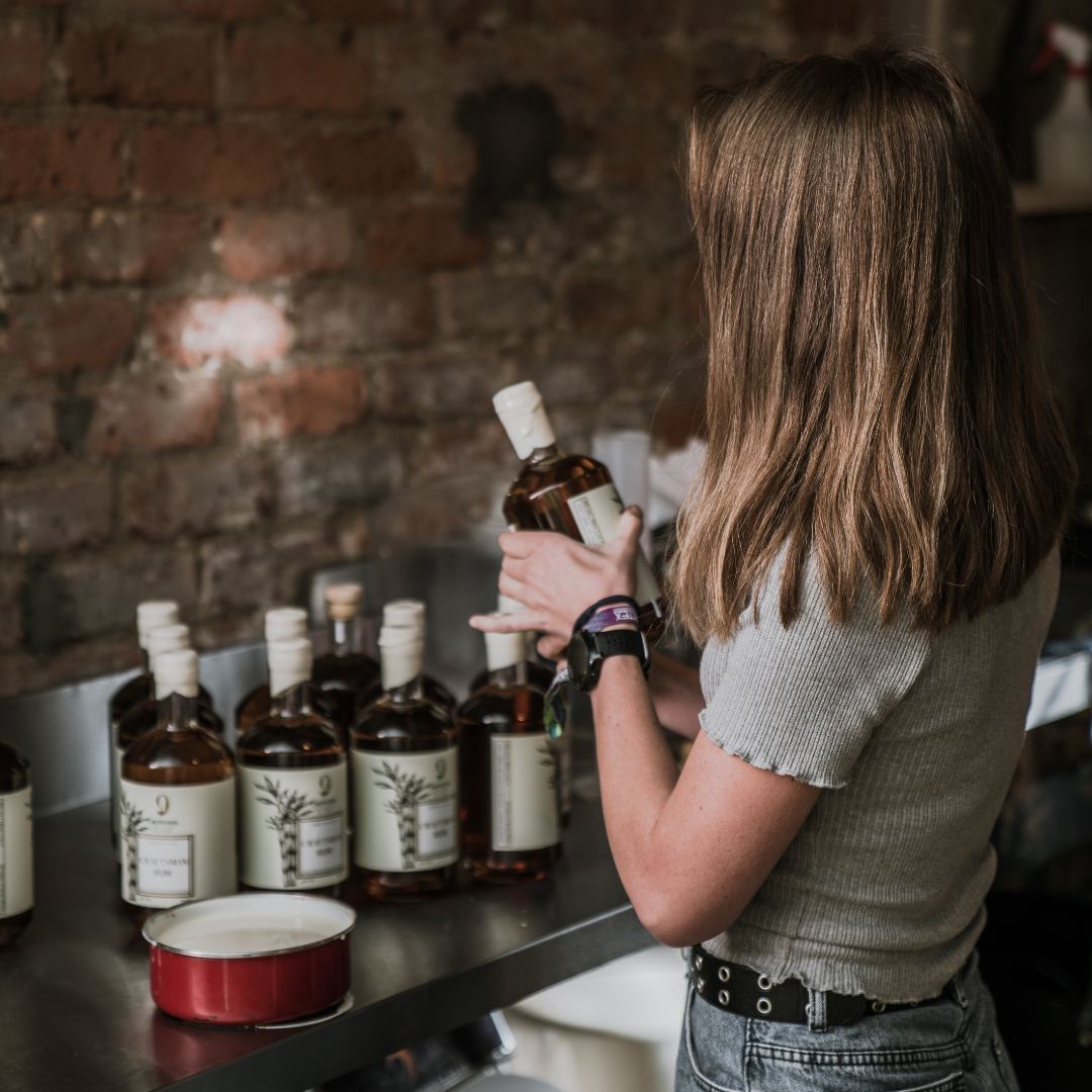 Bottles on the shelf in the distillery